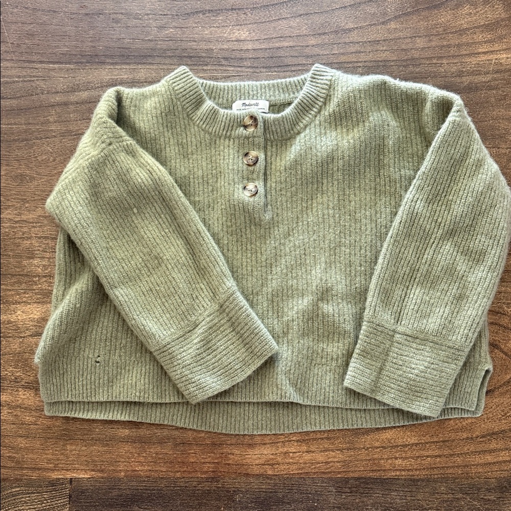 Madewell Olive Green Ribbed Button-Neck Sweater